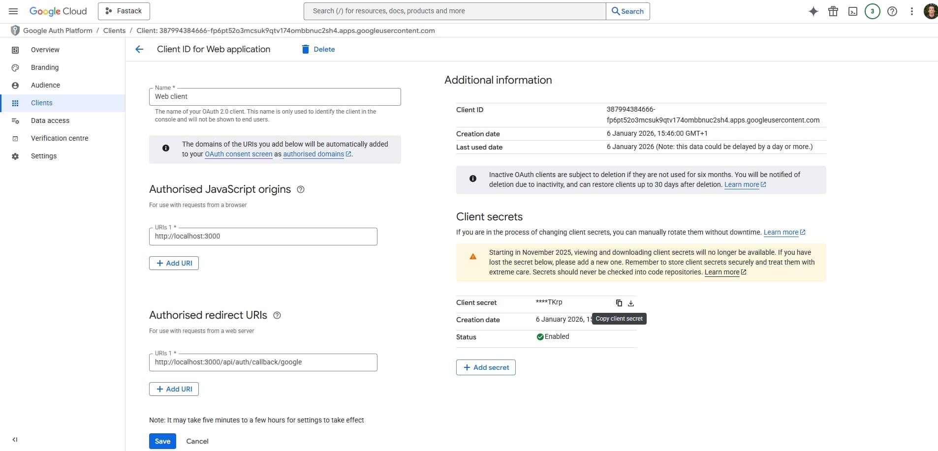 Create OAuth client