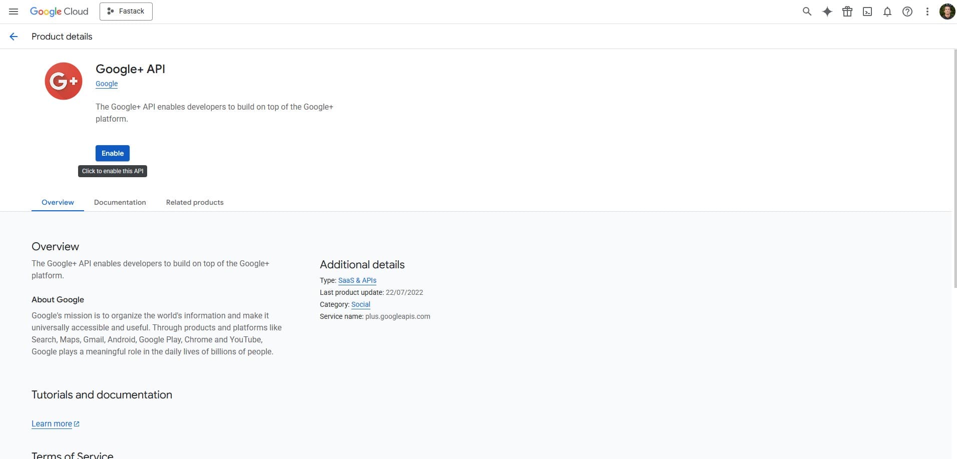 Enable Google+ API