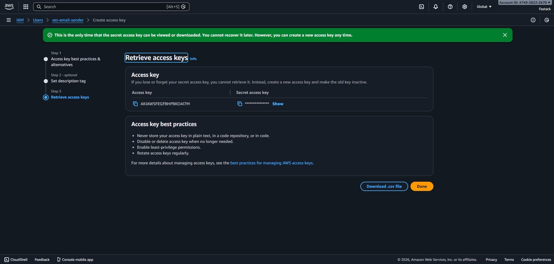Create access key in AWS IAM