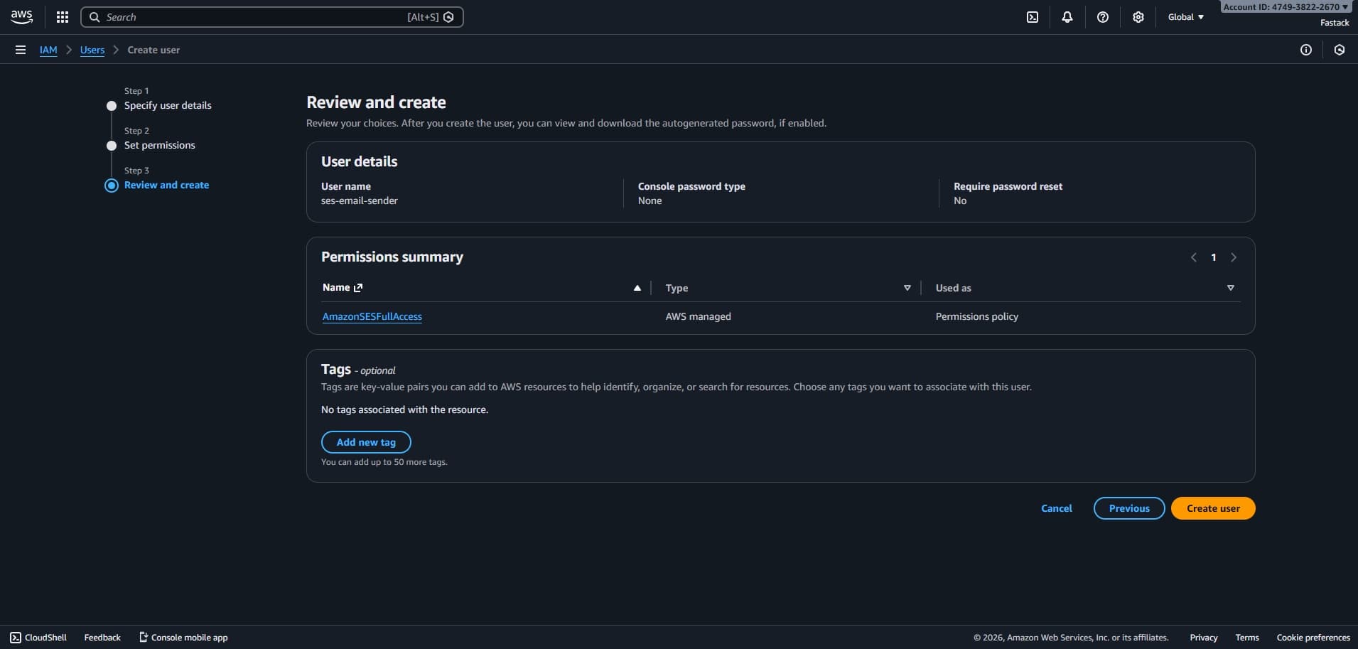Create IAM user in AWS