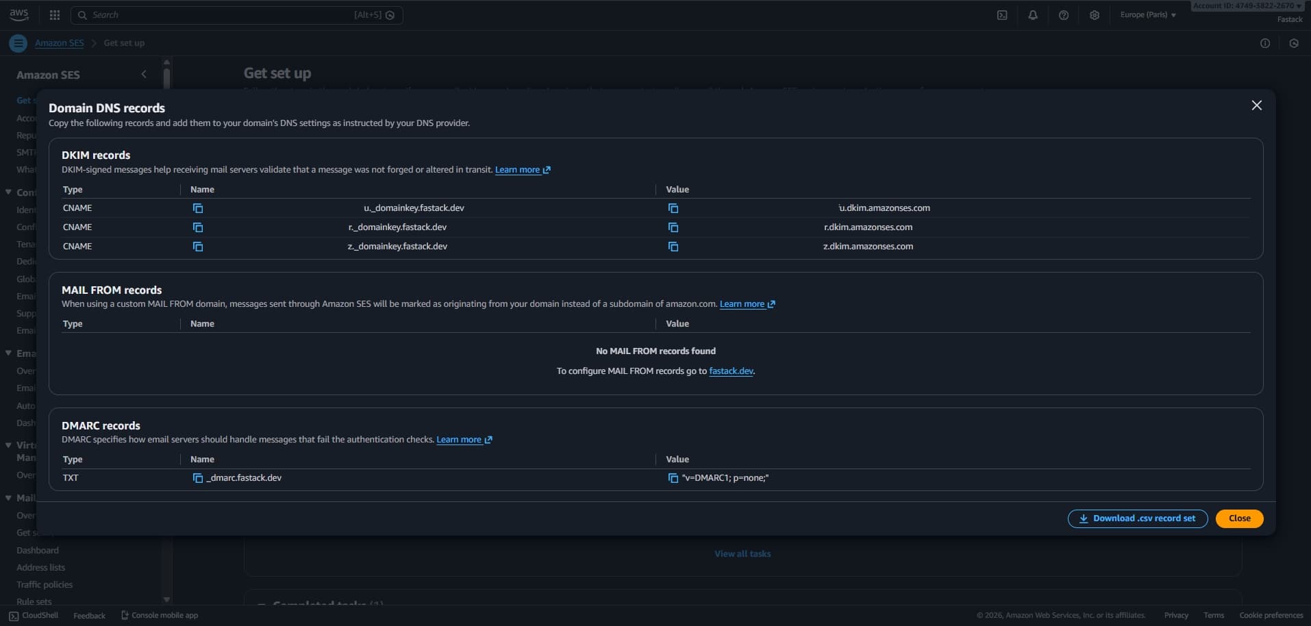 AWS SES DNS Records