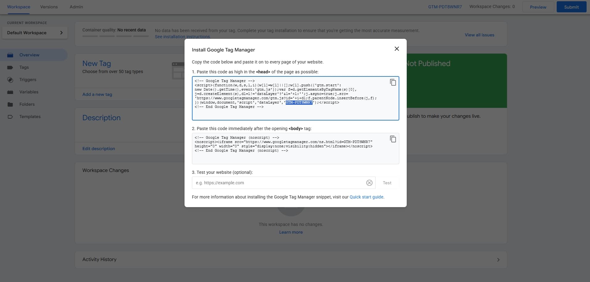 Google Tag Manager Container ID
