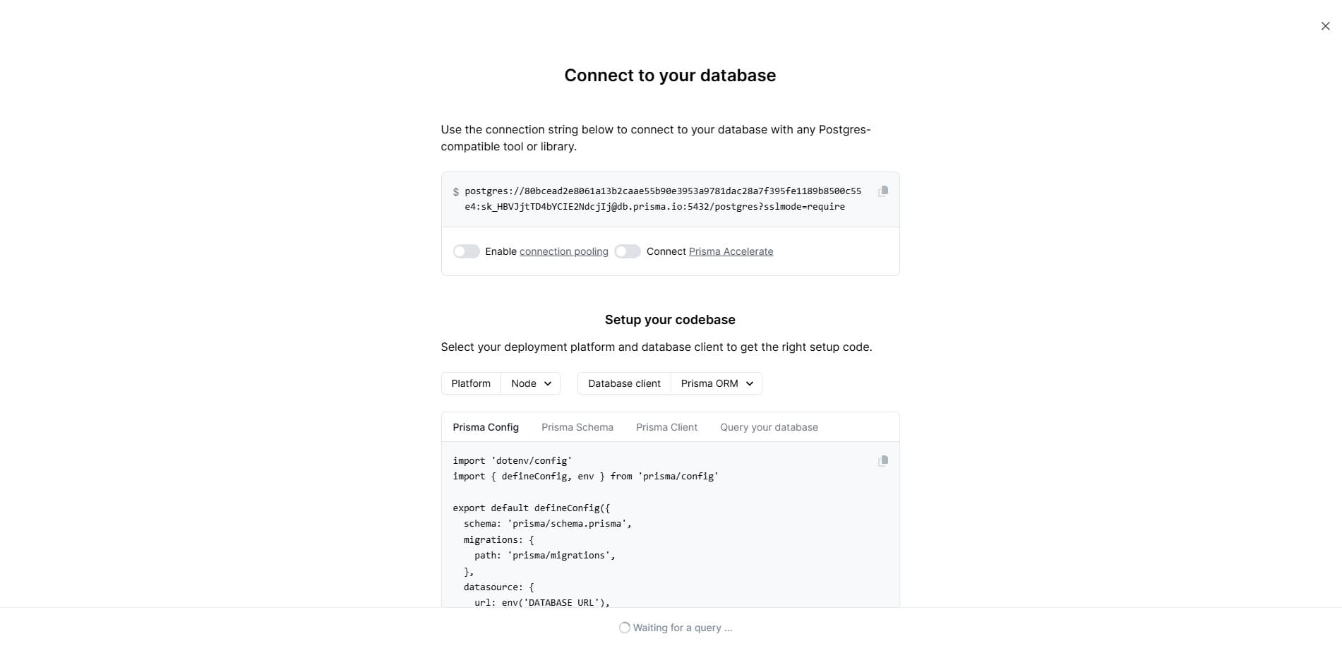 Prisma Console - Connect to Database
